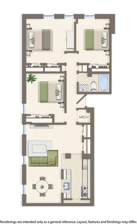 whitelaw 3 bedroom 954 sq ft floor plan
